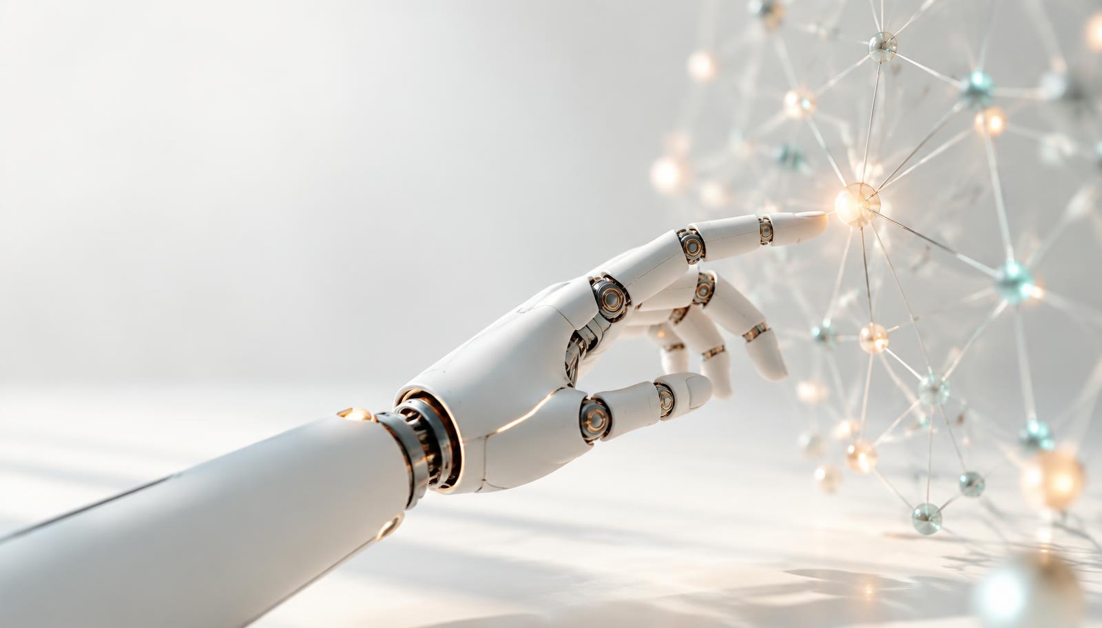 Robotic hand reaching into a lattice of light